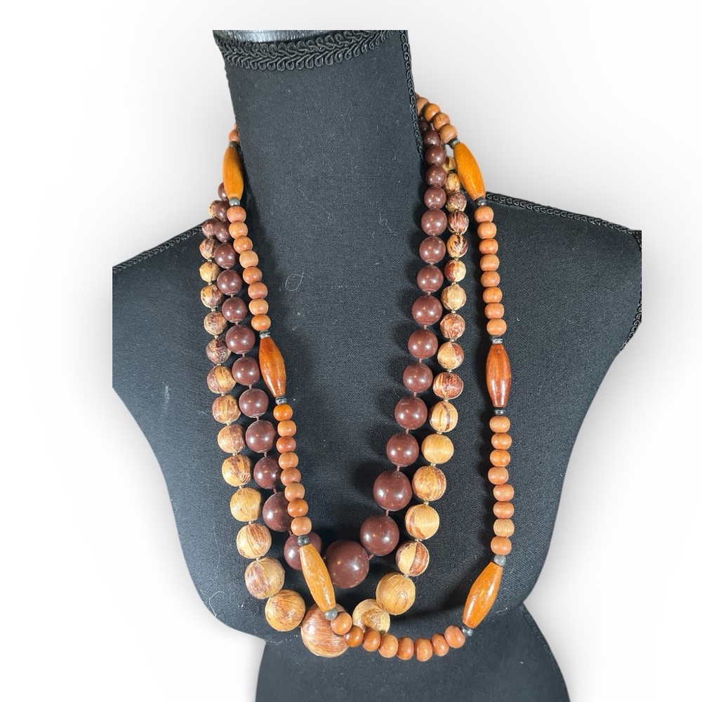 Elegant Brown Beaded Necklaces.  Three vintage necklaces.